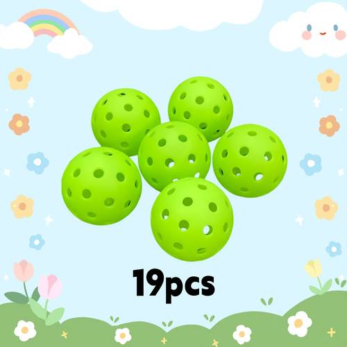 19pcs Green Pickleballs - PE Material, 26-Hole Design for Competition and Training, Floorball