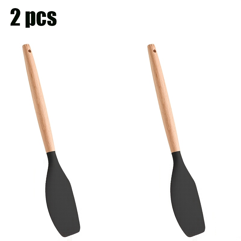 Image of 2pcs, Professional Wooden Handle Silicone Spatula Set - Heat Resistant Flexible Scraper For Baking, Cooking, Mixing, Frosting Icing - Essential Kitchen Utensils For Baker And Chef