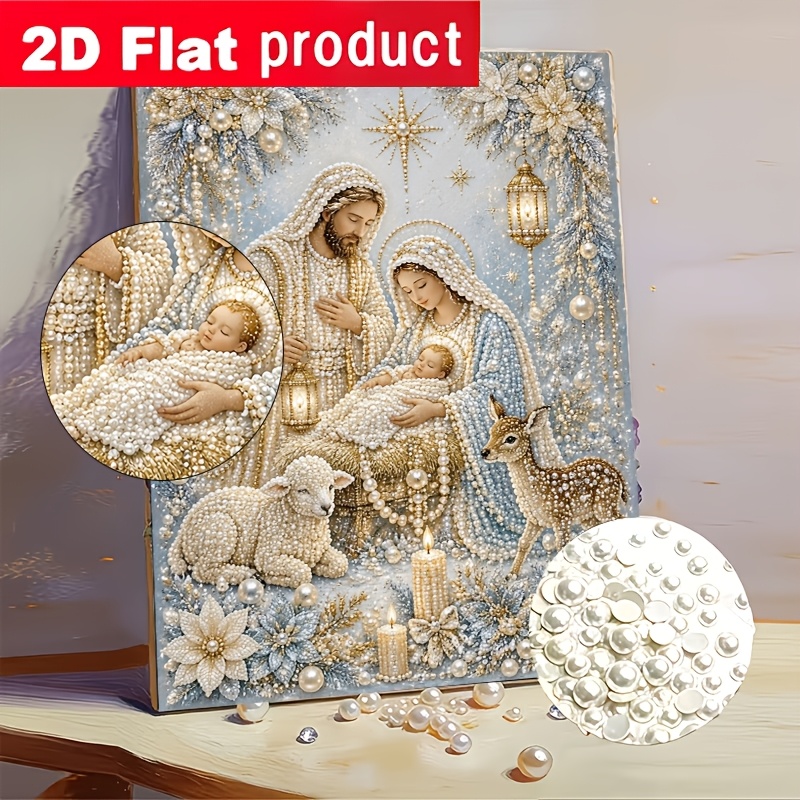 TEMU Autumn Winter New Colored Pearl Diamond Painting Kit, Christmas Night Birth Scene Diamond Painting, Suitable For Beginners, For Home Or Office