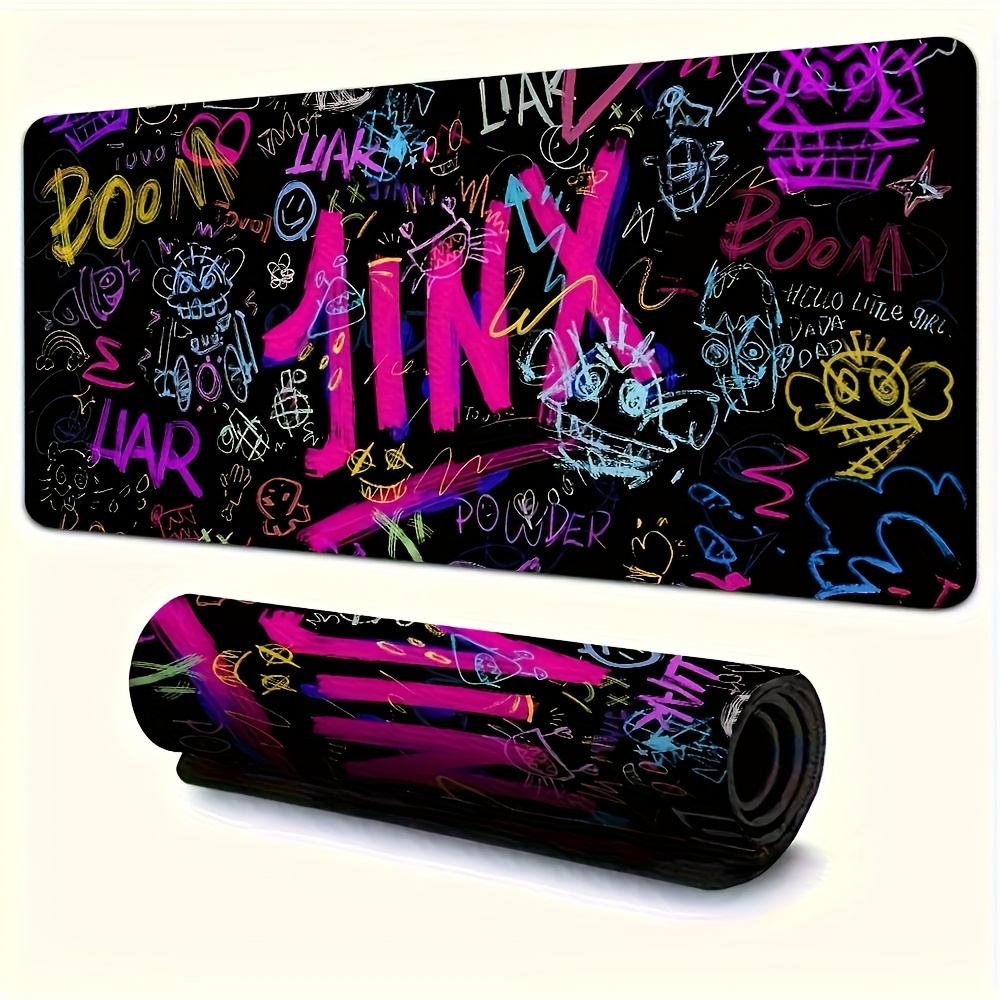 TEMU J- Large Gaming Mouse Pad - Rubber Base, Vibrant Doodle Design With Text And Fun Patterns, Suitable For Office, School, And Home Decor. Durable