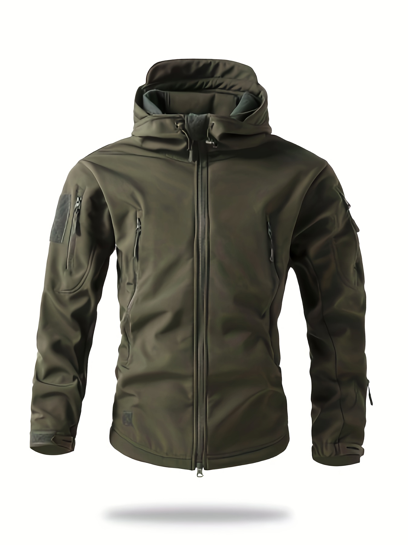 Men's Winter Softshell Jacket with Hood, Pocketed Trench Coat