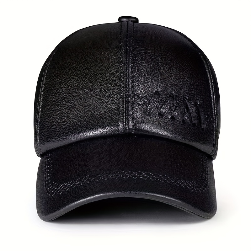 Unisex Black Genuine Leather Baseball Cap