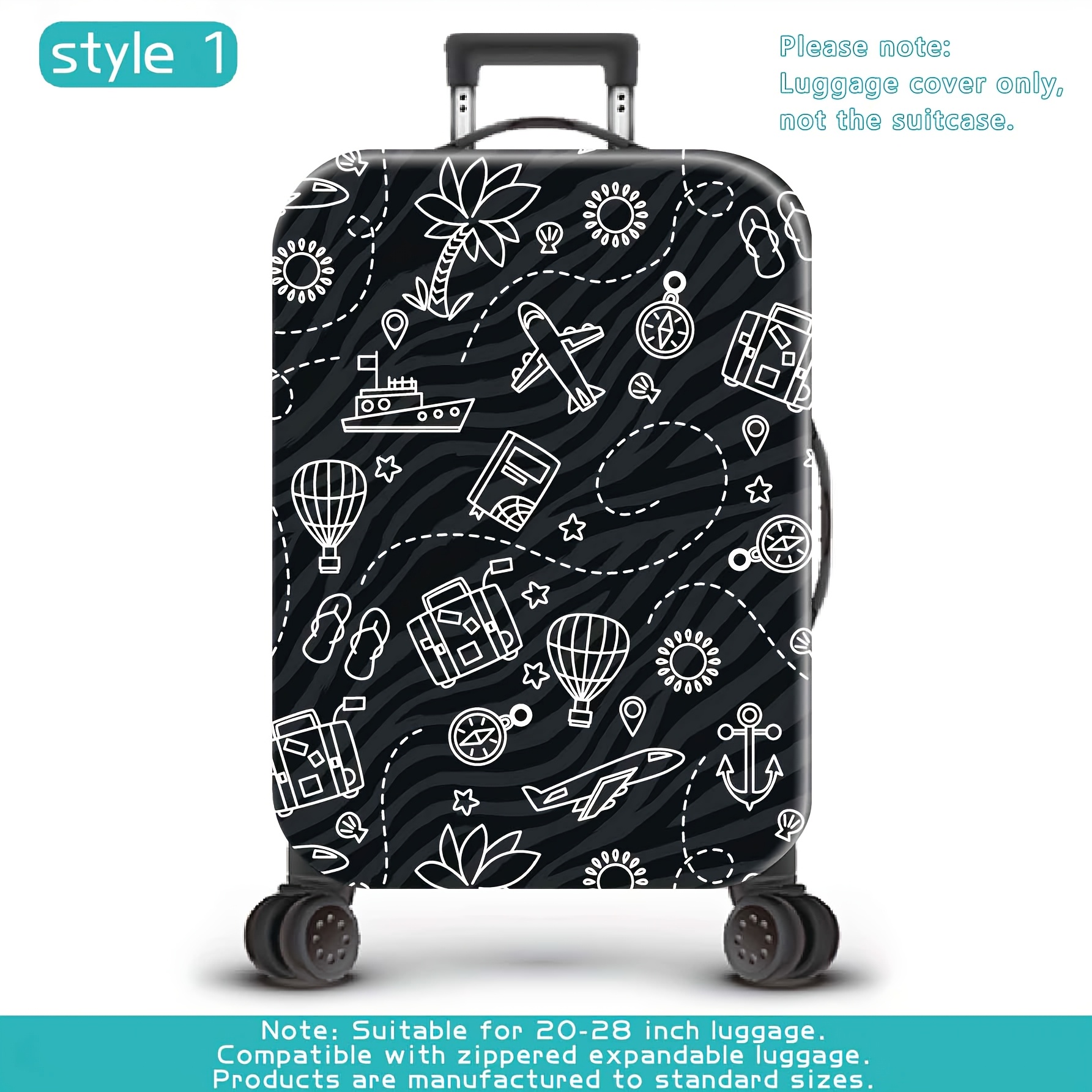 TEMU 1 pièce, Housse de pour valise avec impression à plat d'avion de voyage - Housse de valise uniquement, valise non incluse — Convient aux valises