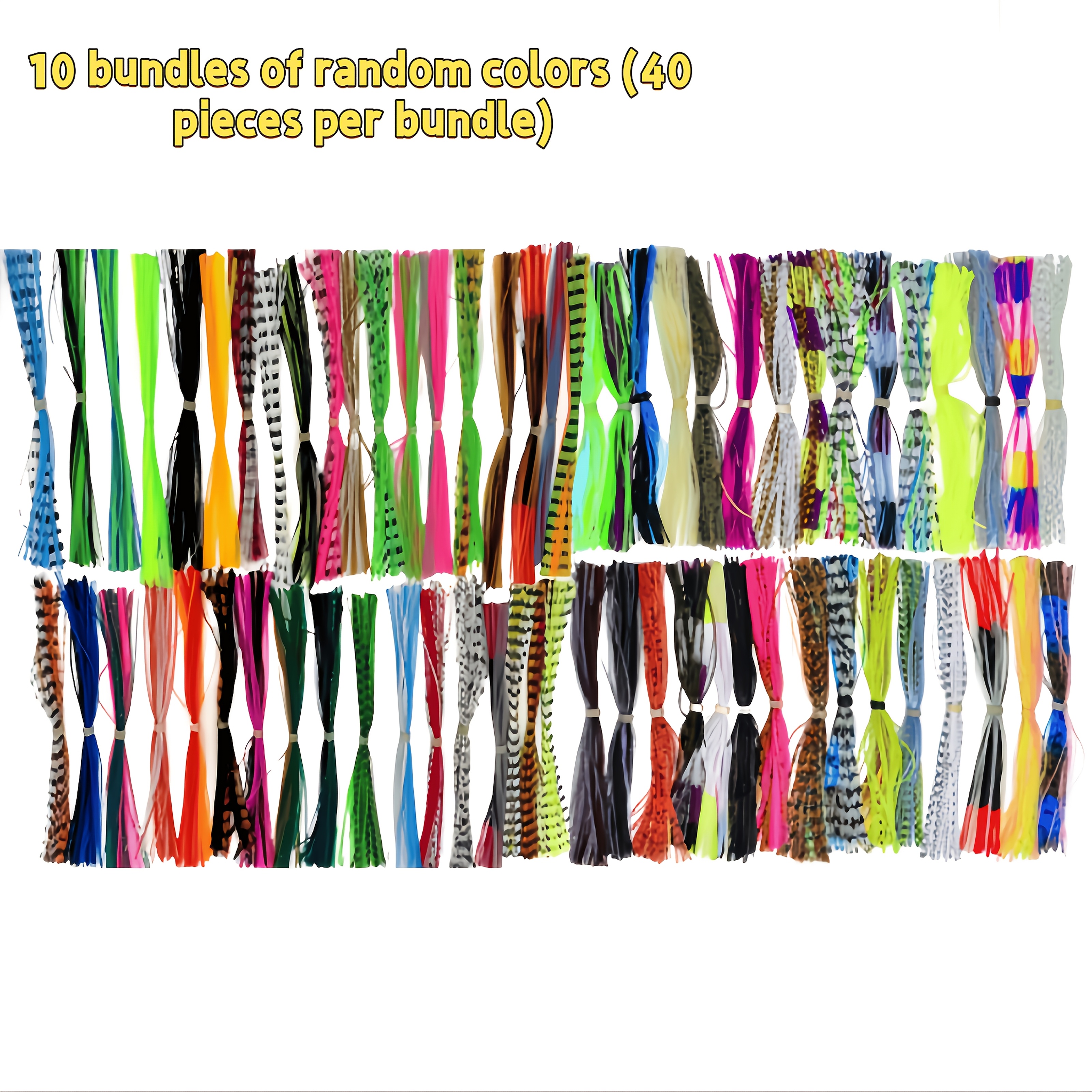 TEMU 10 Bundles, Random Colors, 1 Bundle Of 40pcs, Mixed Color Silicone Fishing Lures, Pvc Whisker Rig Accessories, Lead Head Hook Silicone Skirts,