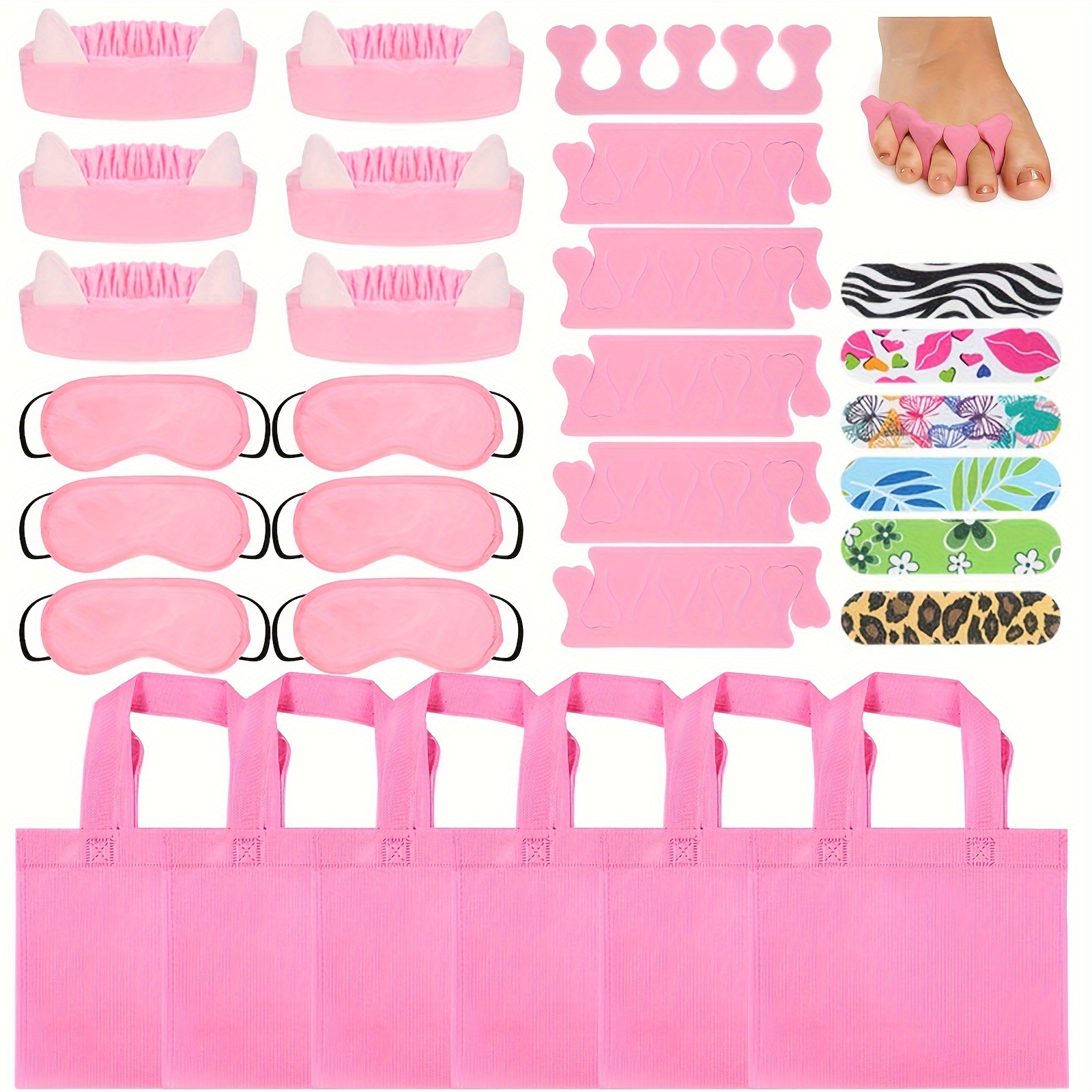 

30pcs, Spa Party Favors For Women Spa Party Supplies With 6 Tote Bags 6 Headbands 6 Eye Mask 6 Nail Files 6 Toe Separators Pink Accessories For Birthday Party, Bachelorette Party, Slumber Wedding