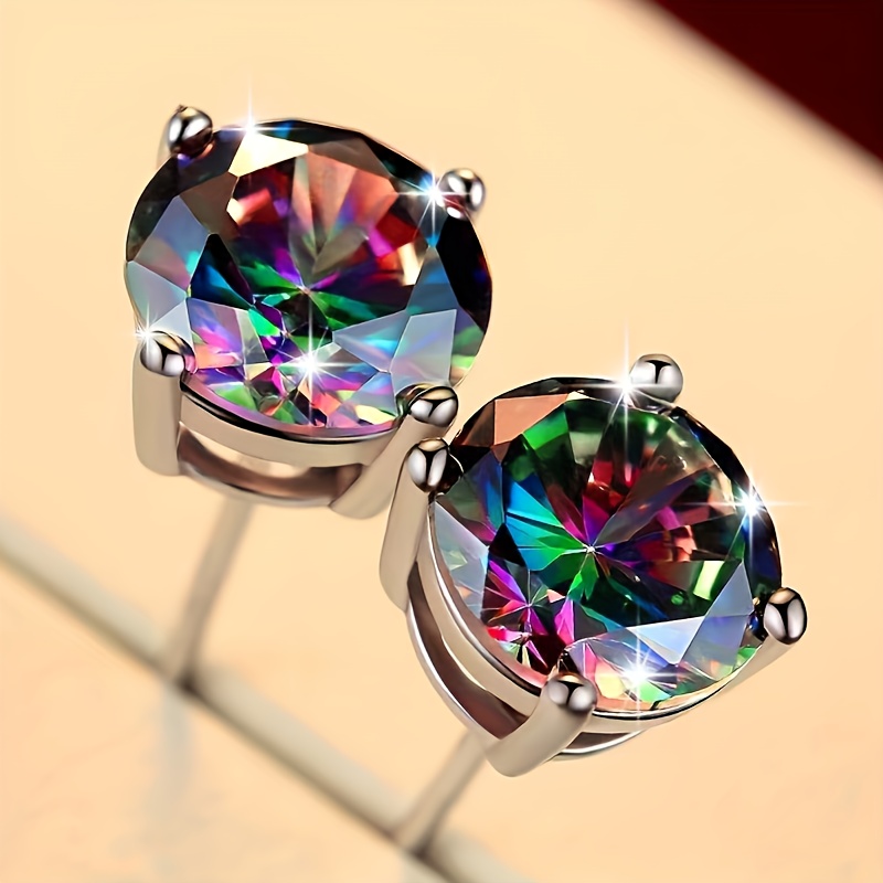 TEMU A Pair Of Stylish, Multi-colored Shimmering Earrings, Featuring Hollowed-out Square And Circular Copper-inlaid Zirconia Earrings, Suitable For