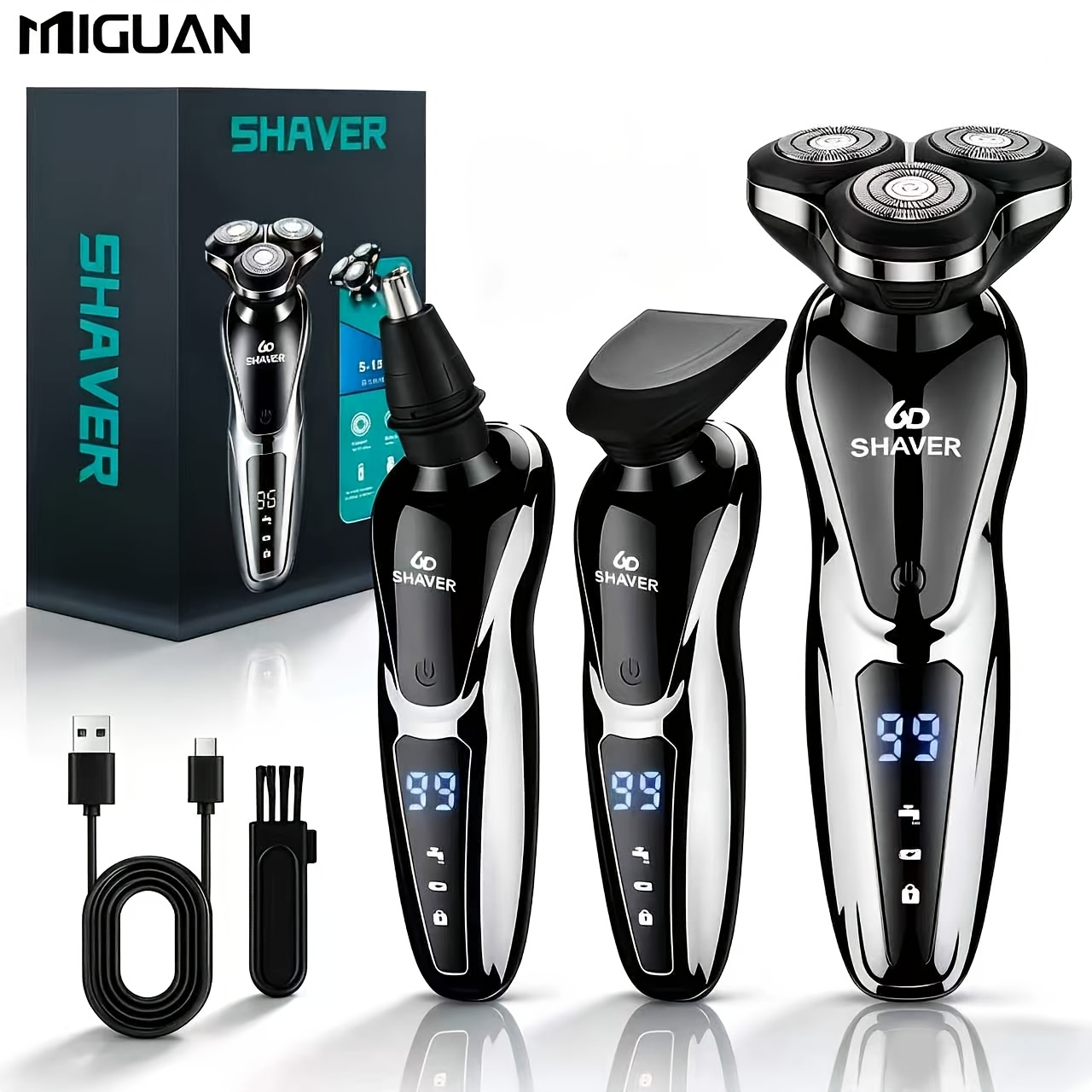 Máquina de afeitar eléctrica para hombre, afeitadora eléctrica 3 en 1, recortador de ve...