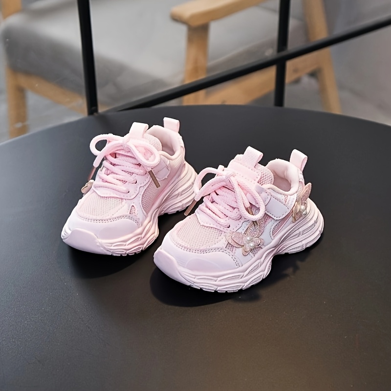 sparkly bow girls' sneakers lightweight, soft, and cute casual