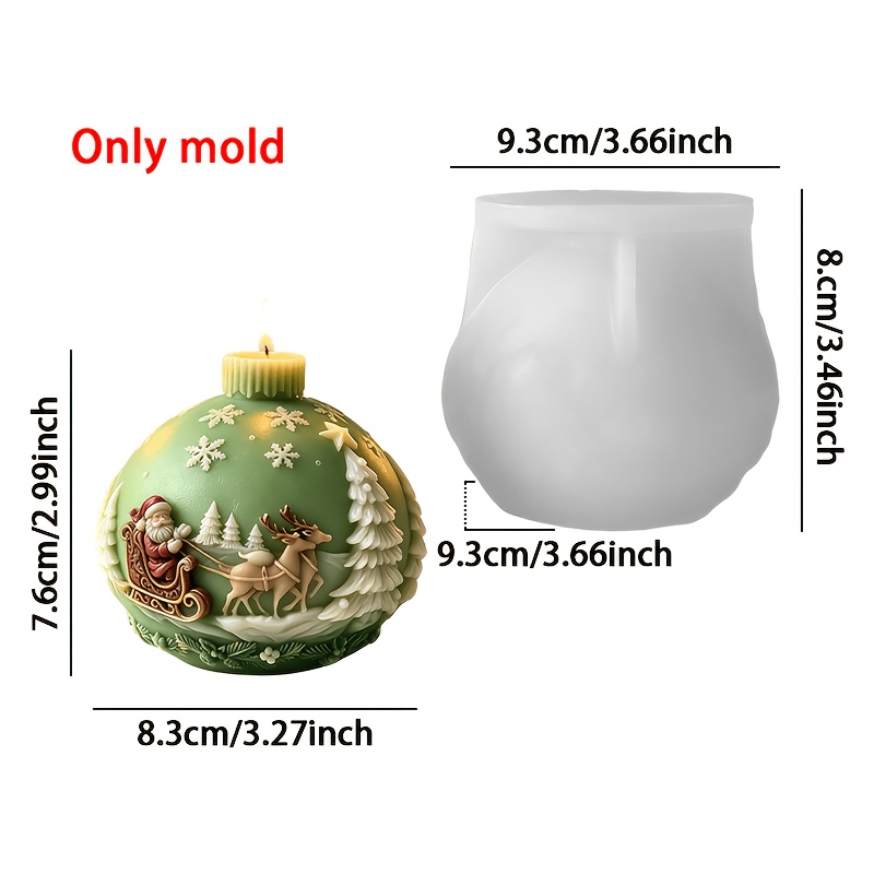TEMU Stampo in silicone resina - Stampo in silicone a sfera natalizia con e di , stampo per candele profumate a forma di palla con scene invernali di