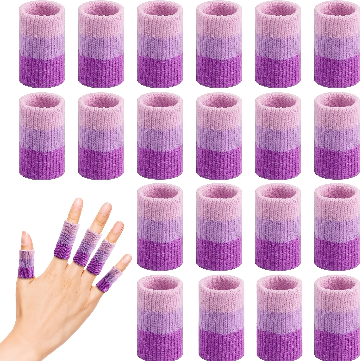 TEMU Lot de 20 doigtiers au crochet pour le tricot et , manchons de compression respirants avec coussin, protège-doigts en tissu multicolore pour