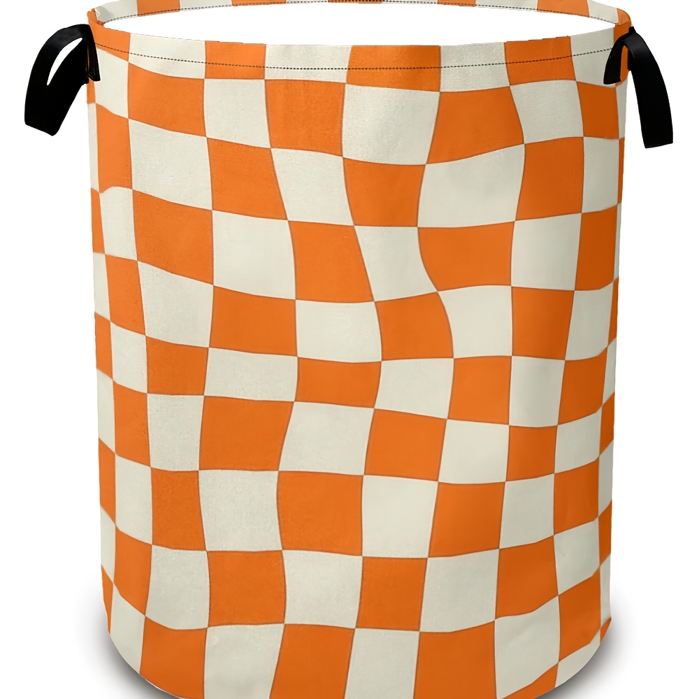 TEMU 1pc Dokriy Large Collapsible Laundry Basket - Retro Wavy Checkered Hamper With Colorful (,,,) & Frame, Heavy-duty Canvas Suitable For Bathroom,