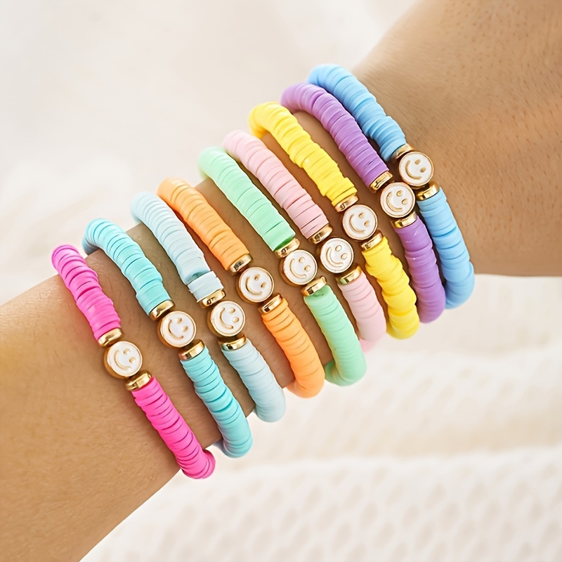 

9pcs/set Vacation Macaron Pottery Soft Pottery Stacking Oil Face Ladies Bracelet