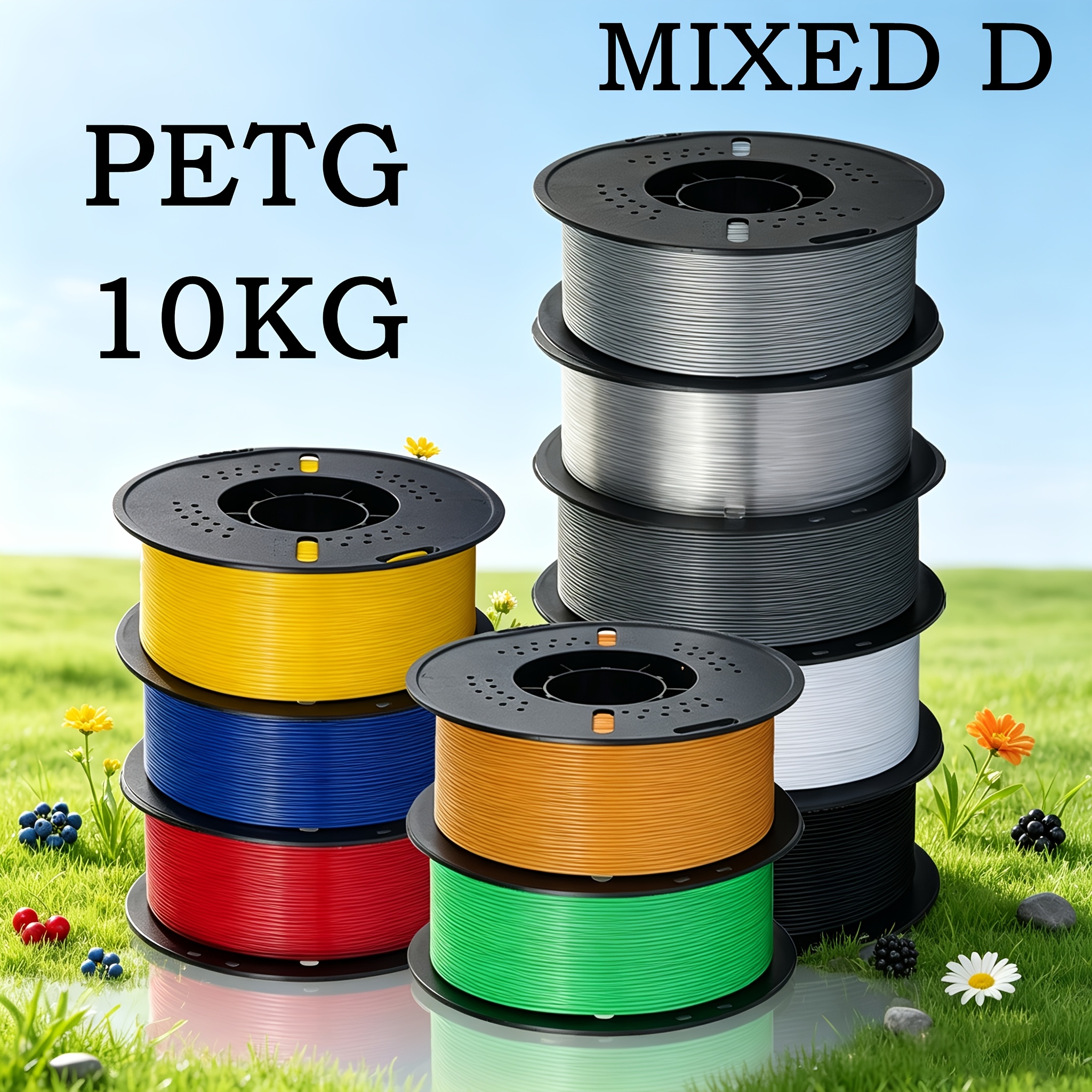 Keepang 5/10kg Petg Filament Mixed 10-color Bundle 1.75mm +/- 0.02mm 10 X 2.2lb Spools No Stringing Resistance Smooth Feeding - Fdm 3d Printers For Art And Daily Creation Projects