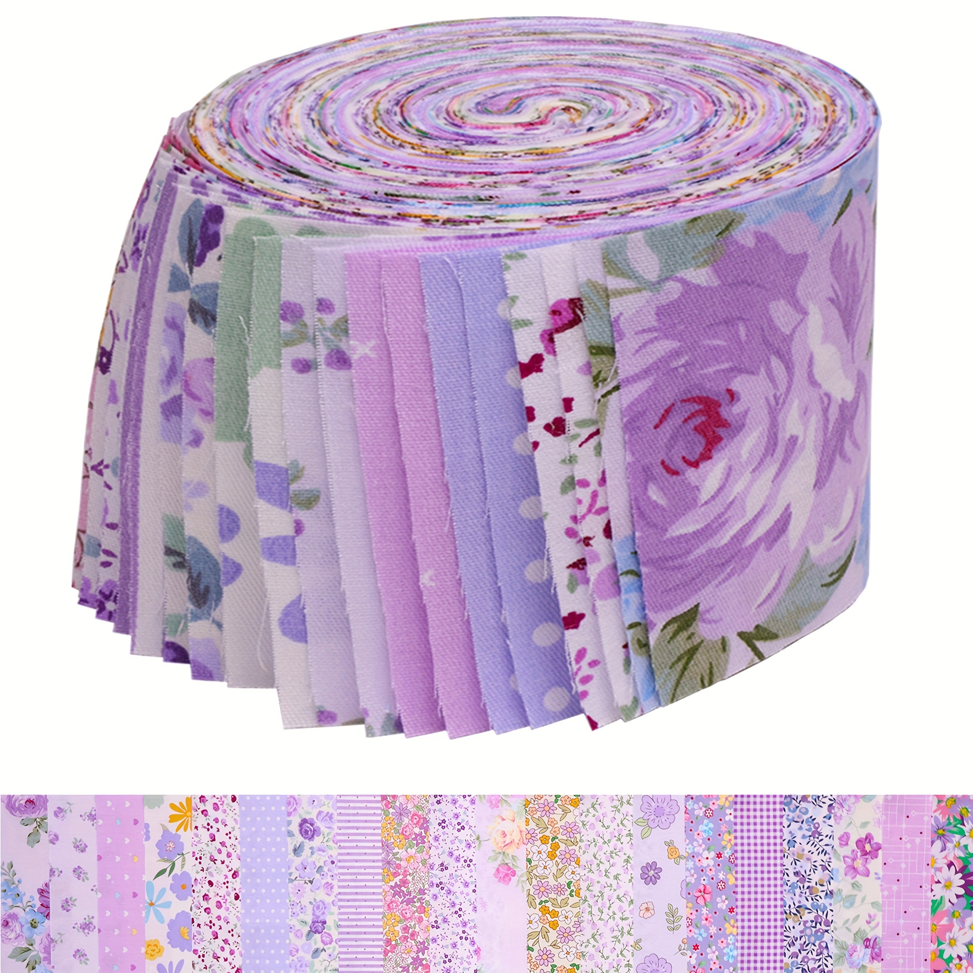 

40 Pcs Quilting Cotton Strips Set - Purple Patterned Fabric Roll For Quilting, , Rug Crafting - Ideal For Adults (14+) & Diy Enthusiasts - Assorted Designs For Holiday Projects