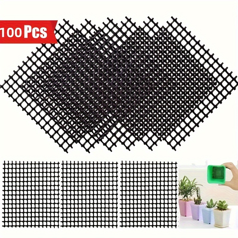 /100pcs Planter Pot Hole Mesh Pad | Bonsai Pot Bottom Grid Mat Mesh, Drainage Screens Gasket, Prevent Soil Loss, , Indoor And Outdoor Use, Plastic Material