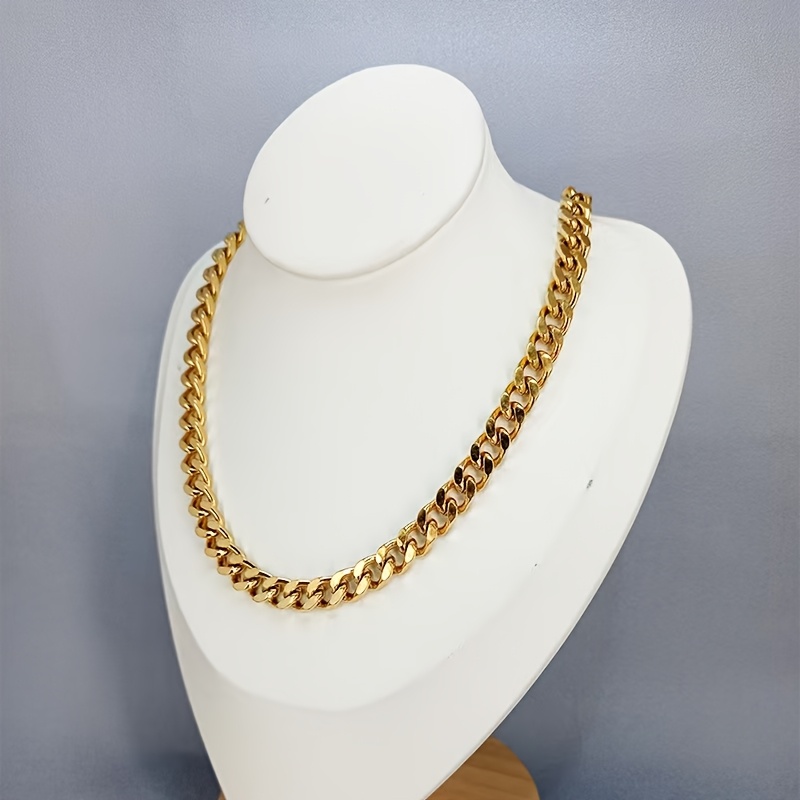 TEMU 1 collar hexagonal de acero de titanio dorado , europeo y americano, para hombres y mujeres, una cadena minimalista hip-hop de 1 cm de ancho,