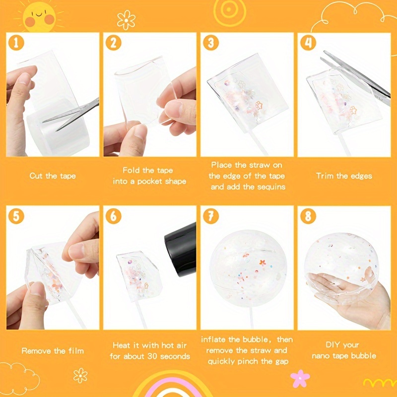 37pcs nano tape craft kit diy elastic bubble glitter art set with double sided adhesive balloons sequins more perfect for indoor outdoor fun birthday gifts party favors details 2