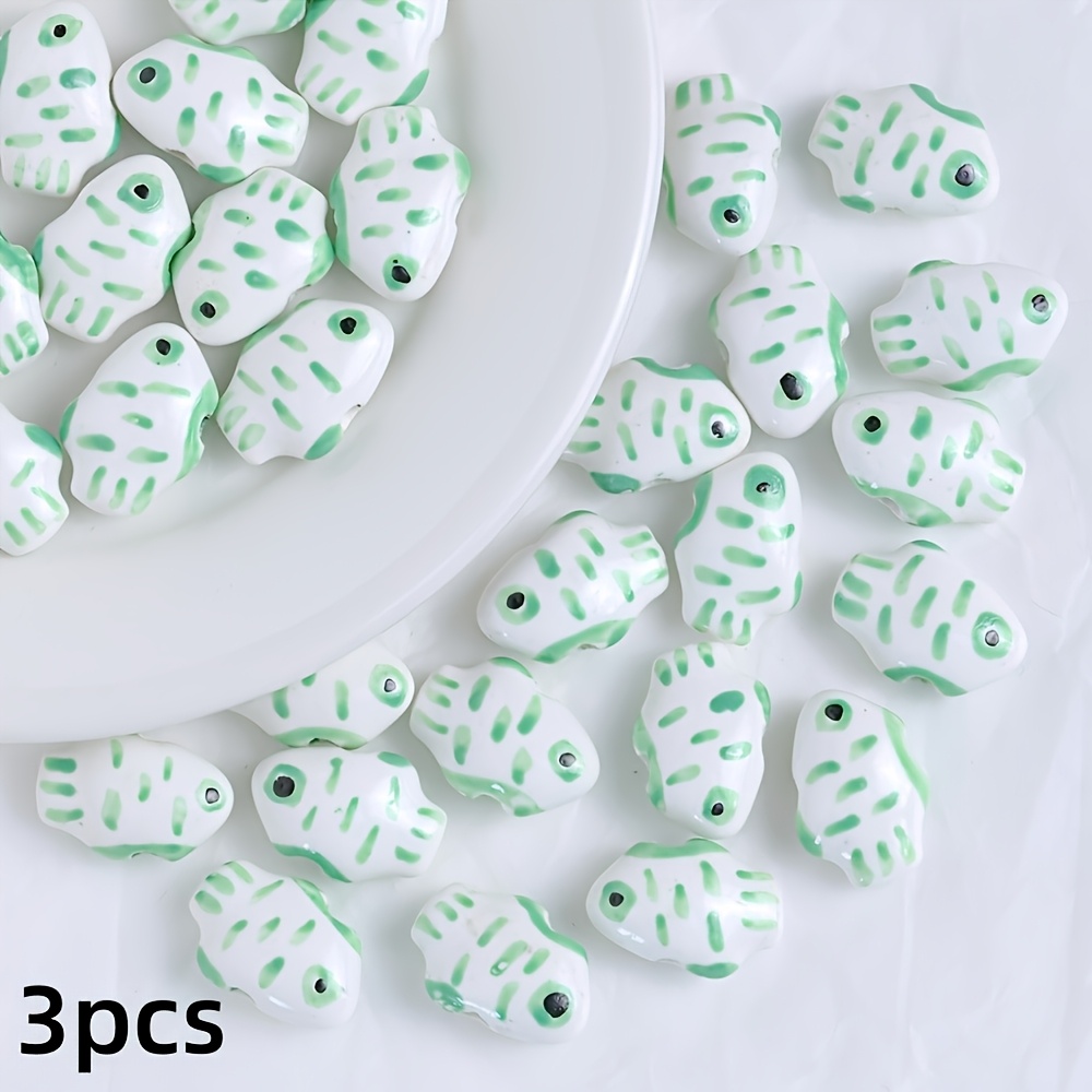 3pcs Hand-Painted Ceramic Fish Loose Beads for Jewelry Decor