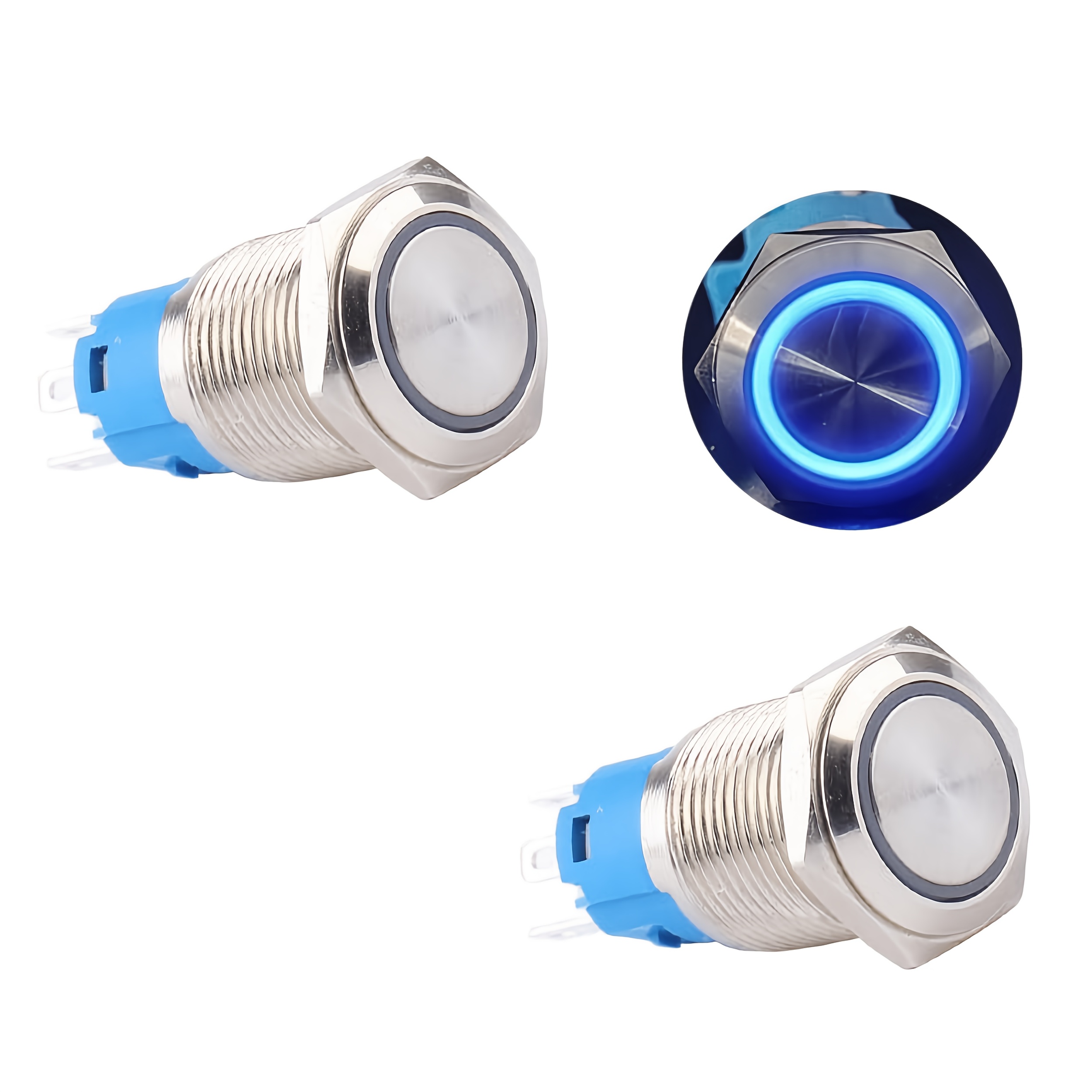 TEMU 2pcs 19mm 12v Blue Led Latching Push Button Switch, Metal Round Ring Illuminated Button For Vehicle