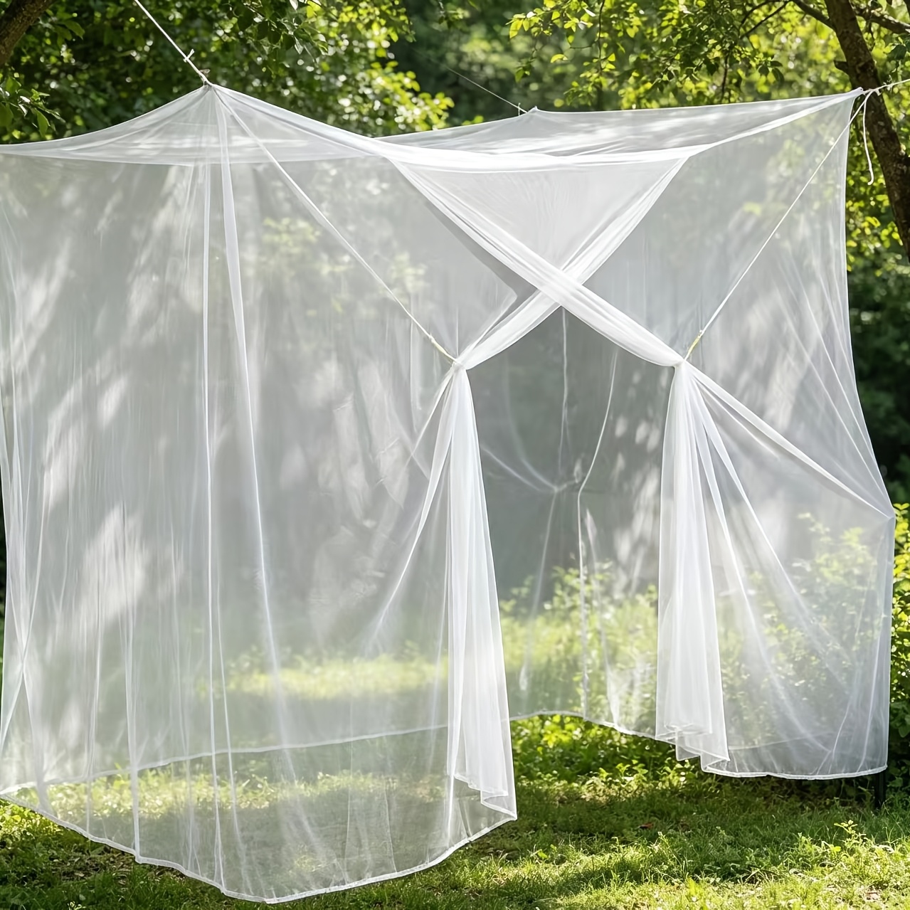TEMU Moustiquaire de lit à 4 - Tente portable en avec sac de transport, rectangulaire pour le camping// étudiante, installation rapide et protection