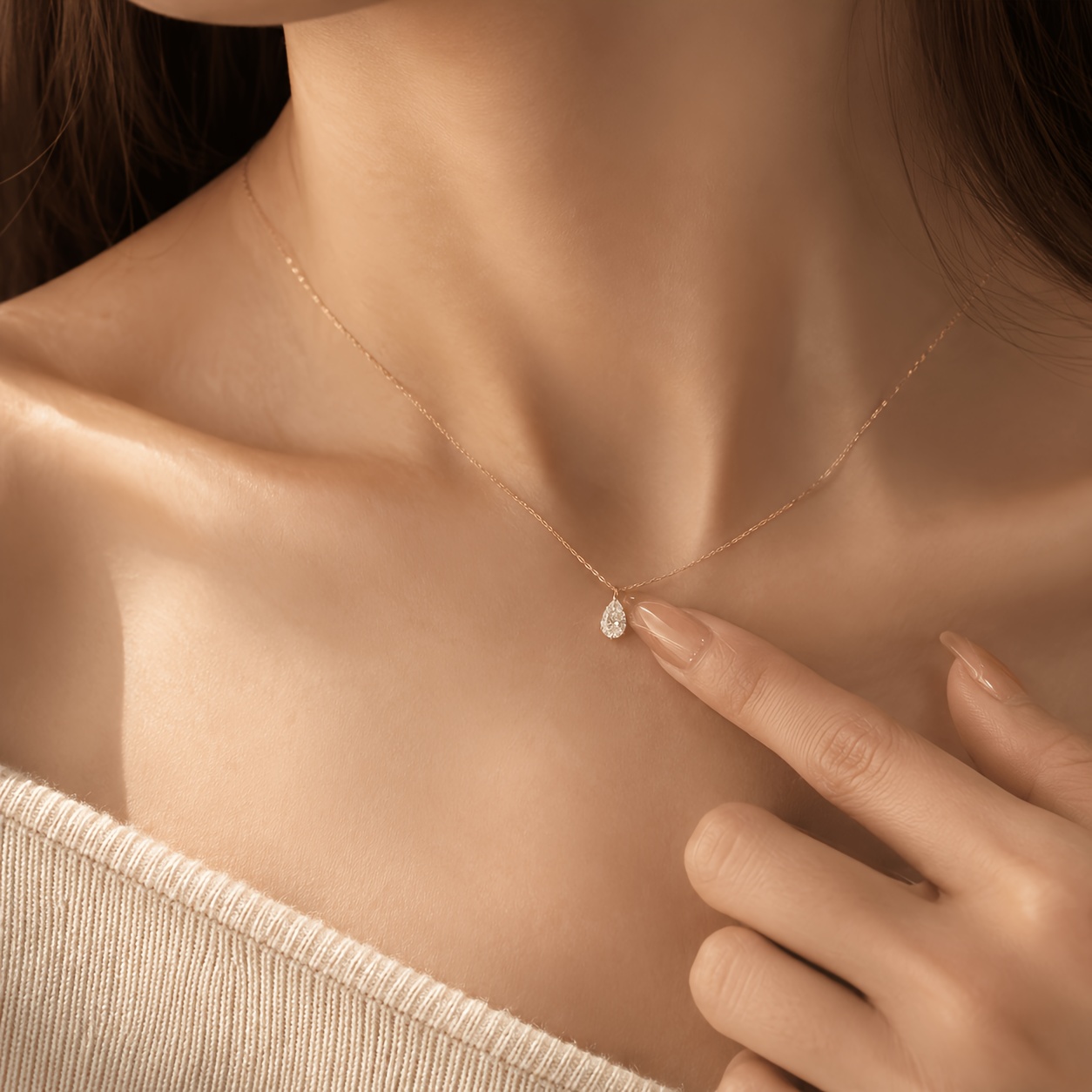 TEMU Drop Zirconia Pendant Necklace, Easy Thin Chain Clavicle Chain, Exquisite Sparkly Light Luxury Women's Necklace, All-match Commute Date Party