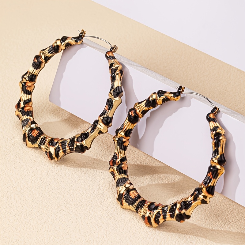 TEMU 2 pièces/set Boucles d'oreilles pour femmes en fer à motif léopard rétro exagéré, style européen et américain, pour les bars, , festivals de