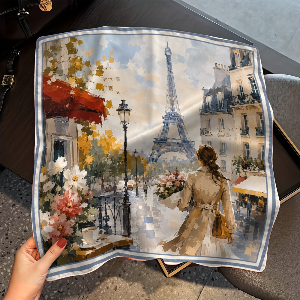 TEMU 1pc Women's Scarf, Parisian Romantic, Multiple Sizes, Eiffel Tower , Accessories For Bags, Soft And Decorative Neck Accessory | Apparel |