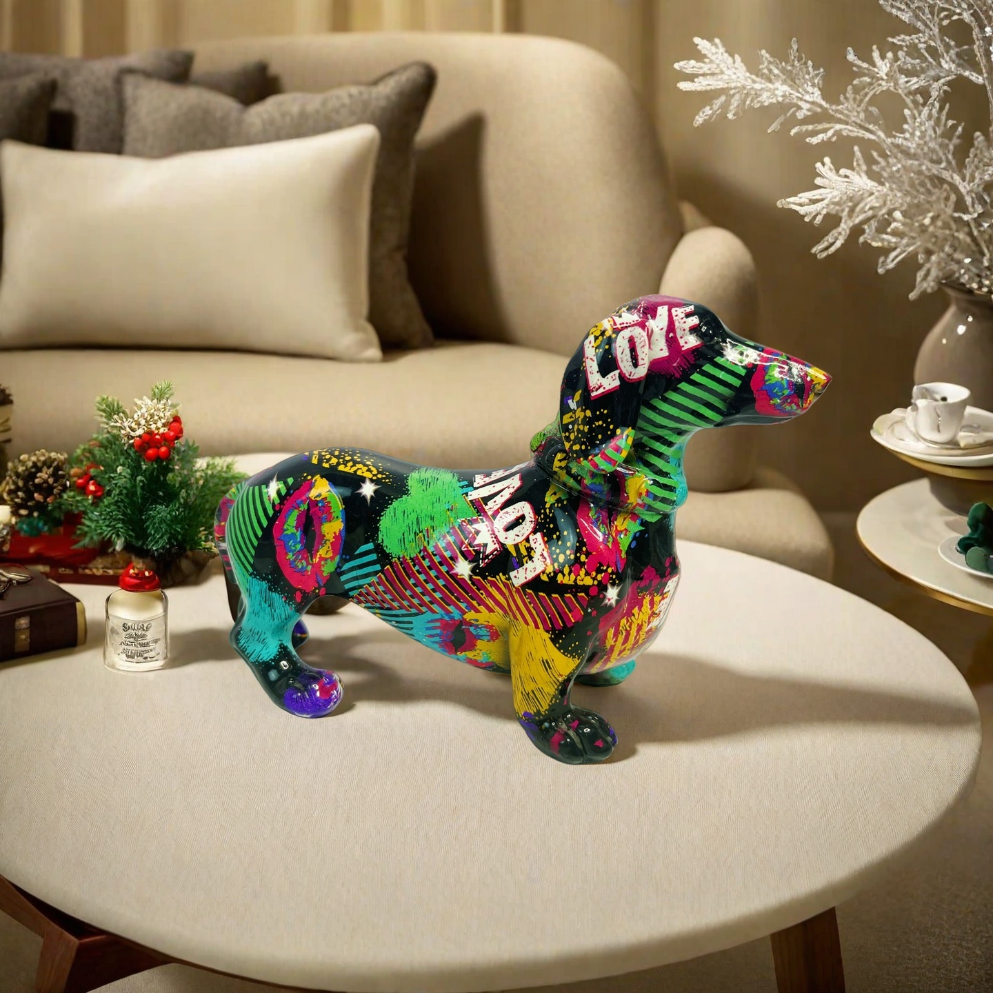 a   dachshund statue a cute and abstract decorative piece for the desktop suitable for placement   room coffee table bedroom nightstand office desk or hallway shelf and     as a holiday gift Product details 0