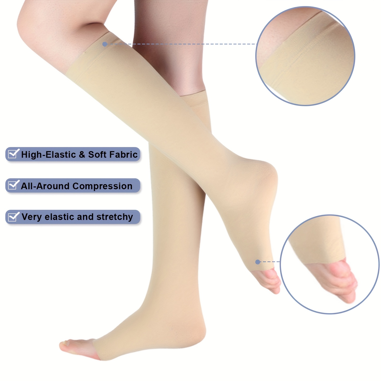 1 Pair 25-30mmhg Compression Open-toe Knee-high Socks, Athletic Compression Socks, S-xl 4 Sizes , Outdoor Sports, Leisure Entertainment