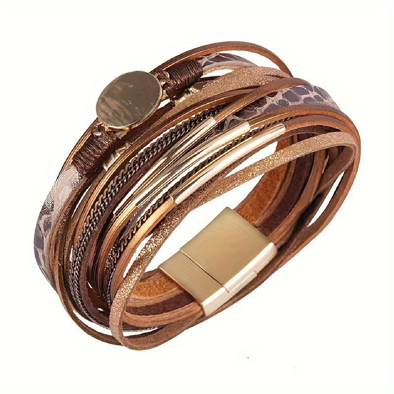 Women's Boho Style Leather Wrapped Double Loop Bracelet