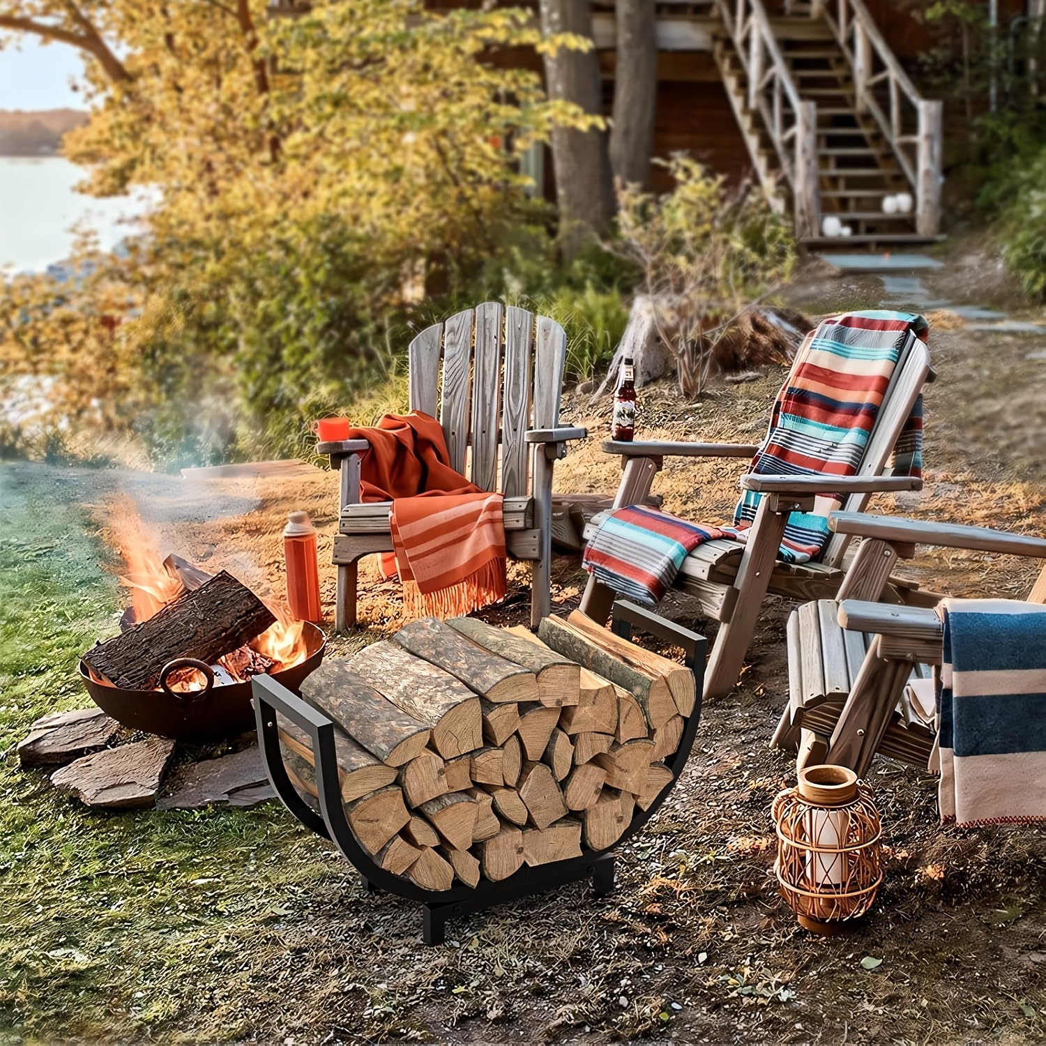 Firewood Rack Outdoor and Indoor Firewood Storage, cm Double Coated  Fire Wood Organizer, Waterproof Stable Log Holder and Fireplace Decor,