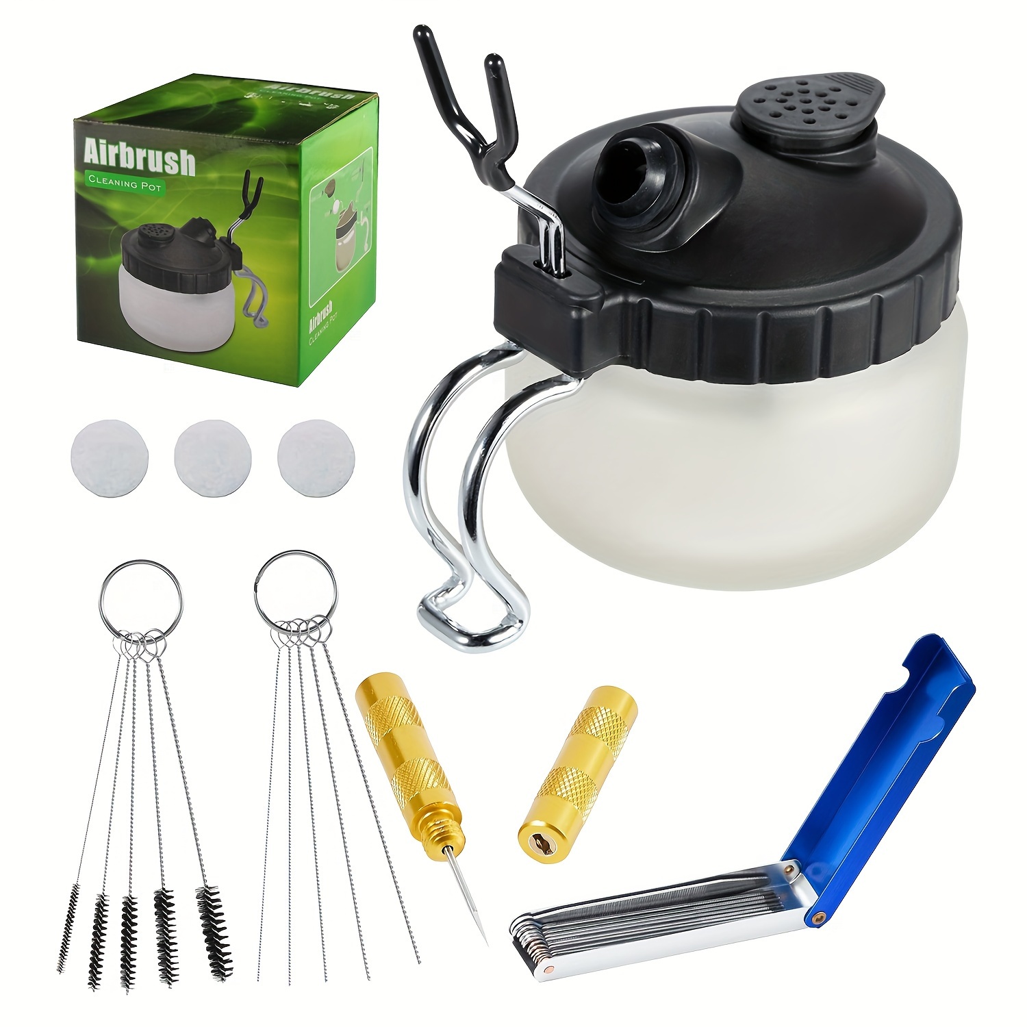 

Multi-purpose Airbrushcleaning Pot Airbrush Washing Kit, With Spray Guncarburetorcleaning Tool Set, 5 Cleaning Needles + 5 Nylon Brushes + 1 Repair Tool For Removing Nozzle Paint, Dirt