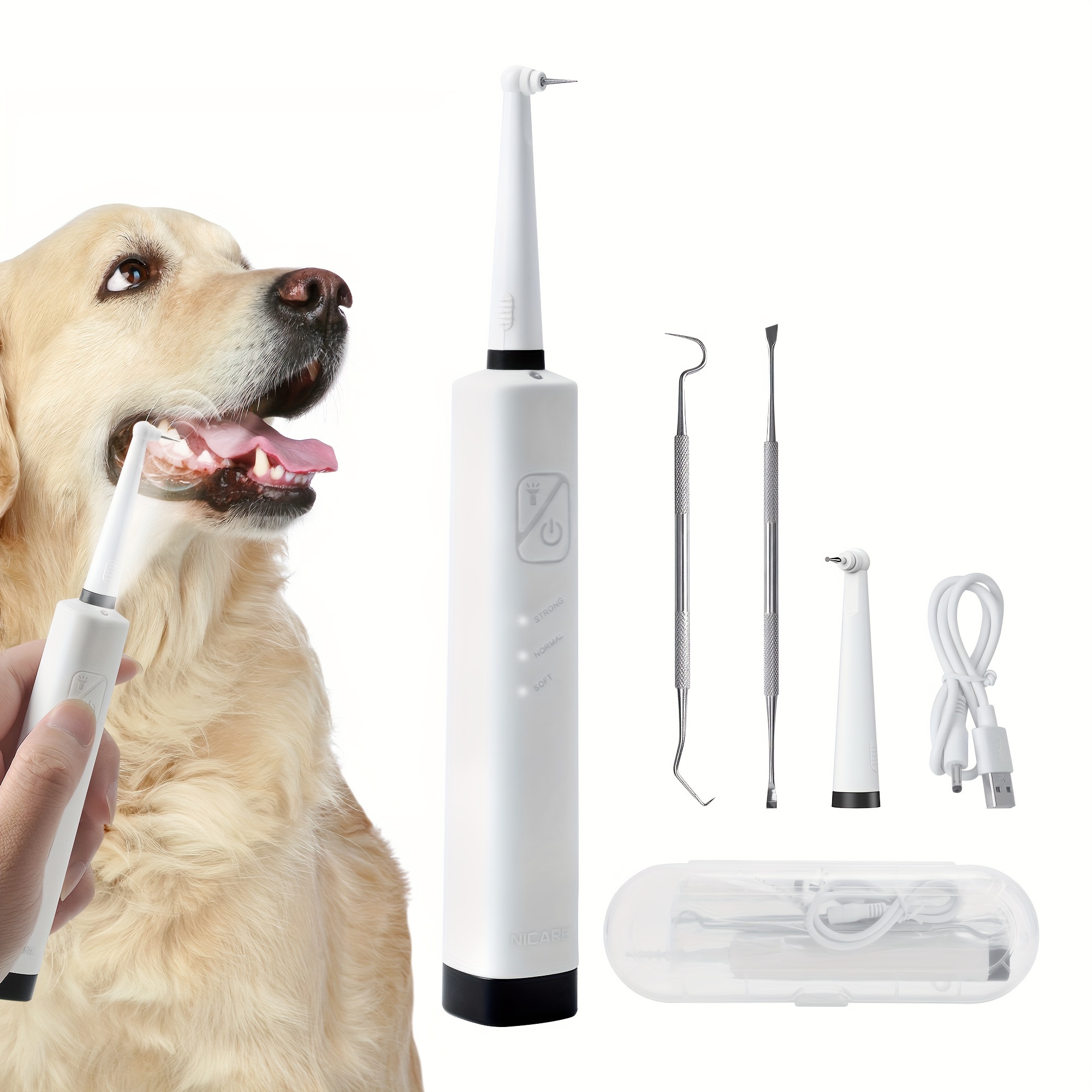 

Pet Teeth Cleaning Tool, Plaque Remove Tartar For Teeth, Keep Teeth Clean, Replaceable Cleaning Head To Meet Different Needs, 3 Modes To Solve Pet Teeth Sensitivity, Rechargeable, Easy To Carry