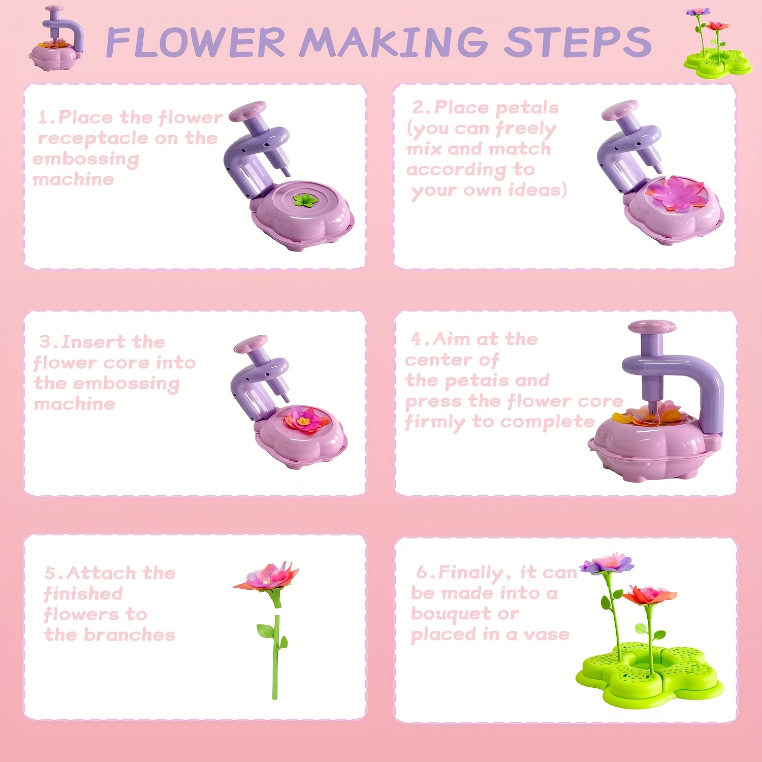 Fabric Flower Bouquets Toys, DIY Craft Kits Toys for Kids - Flower Market Toy, Build Your Flower Bouquet, Arts & Crafts for 4 5 6 7 8 Year Toddler Girl