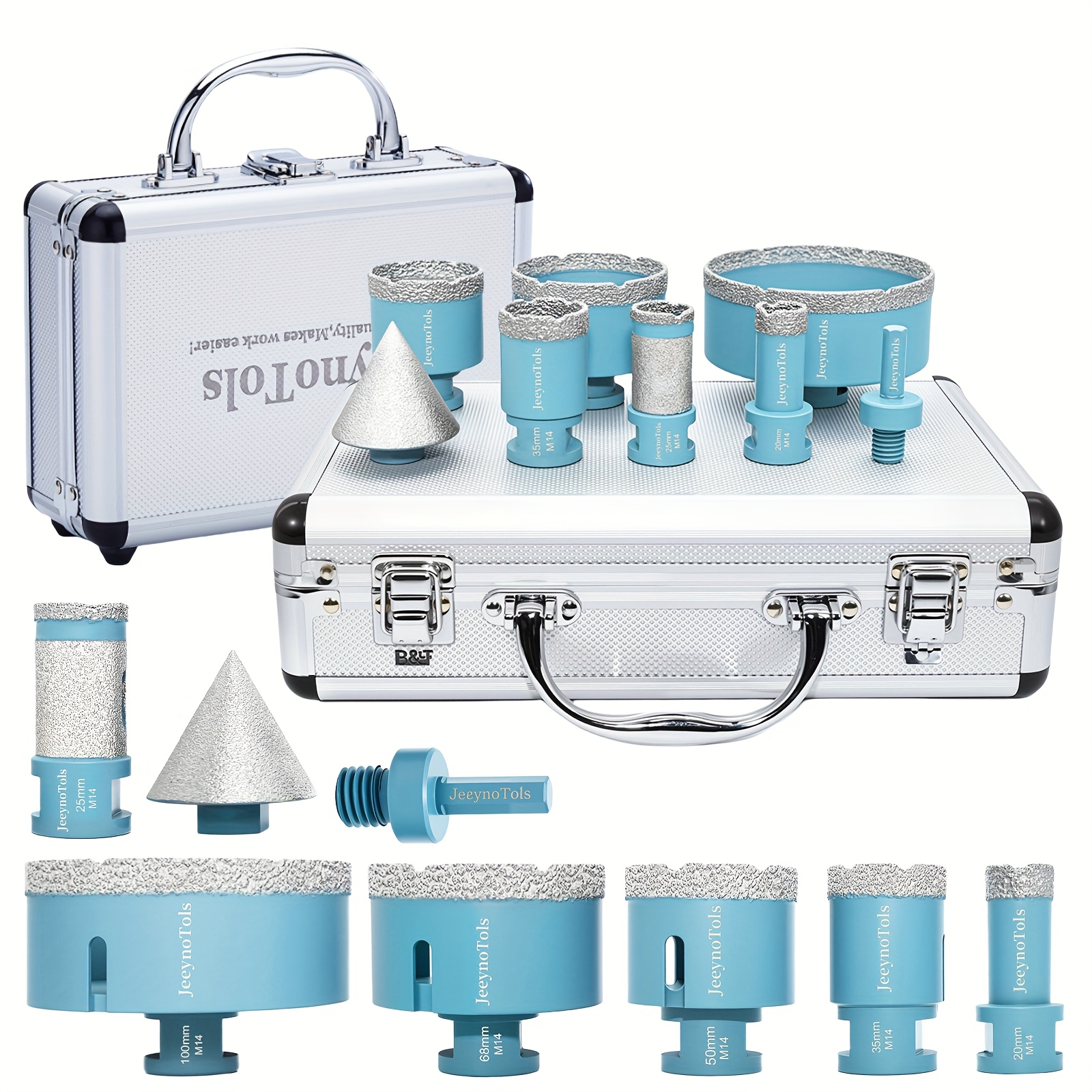 E-shop 8/9/10-teiliges Kernbohrer-Set in höherer Qualität, Bohrer-Set & Fräsbügel & - und Abfasbohrer & Adapter & Kreissäge für Keramikfliesen, Marmor,