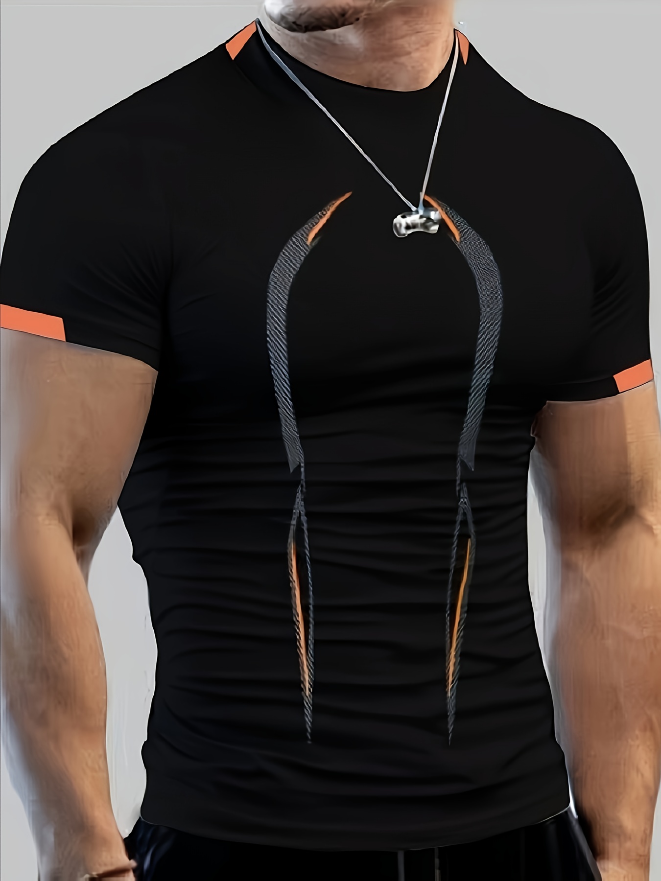 Color Block Pattern Slim Fit Crew Neck And Short Sleeve T-shirt, Breathable And Quick Dry Sports Tops For Men's Summer Fitness Training And Outdoors Sports Wear