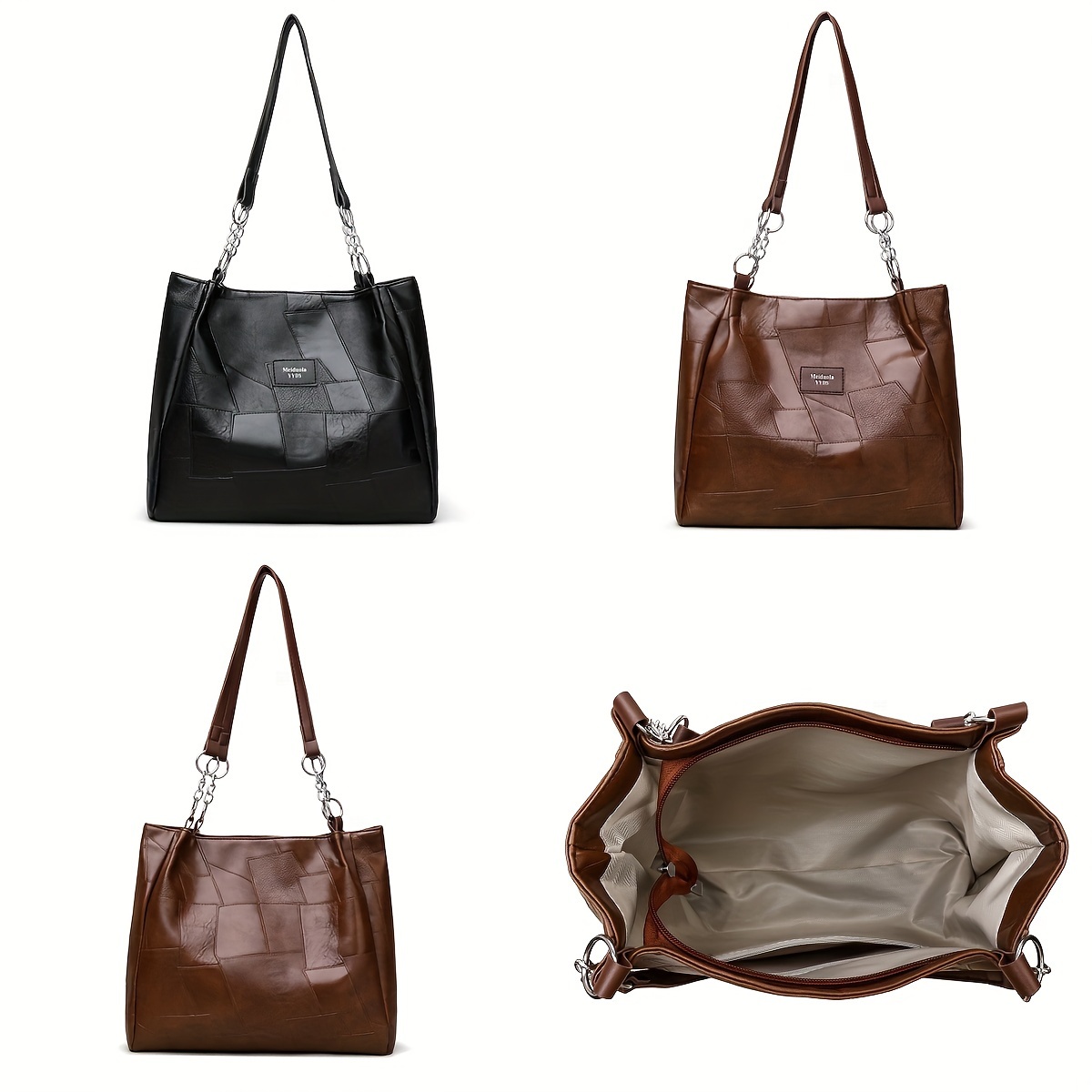 vintage tote bag for women large capacity work travel bag with   closure adjustable shoulder strap metallic chain detail durable polyester lining deep   Product details 8