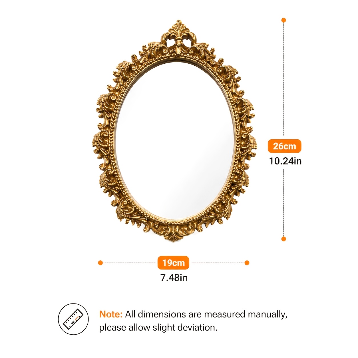 TEMU 1pc Vintage French Ornate Gilded Wall Mirror With Plastic Frame & Base - Suitable For Bathroom, Dressing Table,, Vanity Mirror For, Elegant