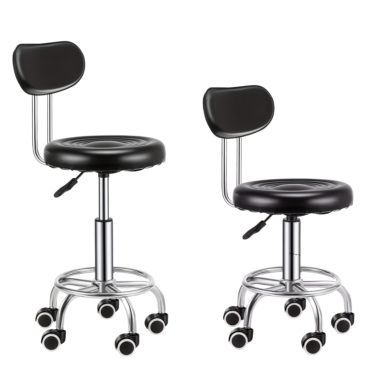 2-pack Swivel Bar Stools With Adjustable Height, Stainless Rolling Stools With Backrest
