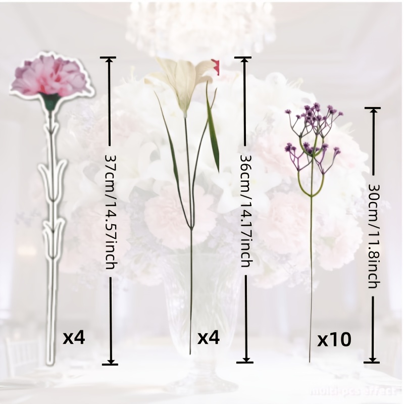 TEMU 18pcs Artificial Flowers, Realistic Fake Flowers - White Lilies And Pink Carnations And Purple 's Breath, Mother's Day And Valentine's Day