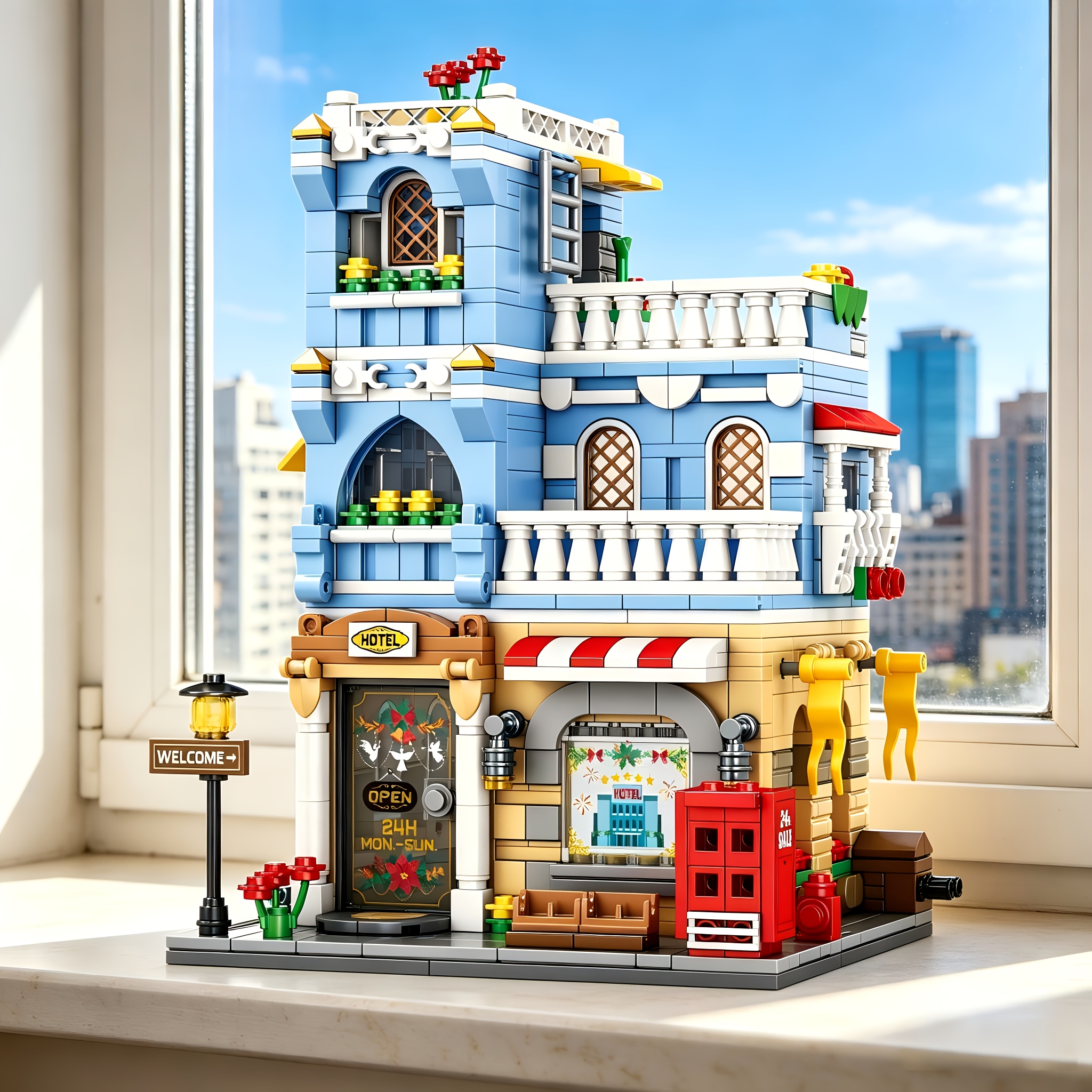 Image of Hotel, Hamburger Shop Assembled Building Blocks Toy Ornaments, Suitable For Over, Desktop Ornaments, The Perfect Christmas Gift, Birthday Gift (without Box)