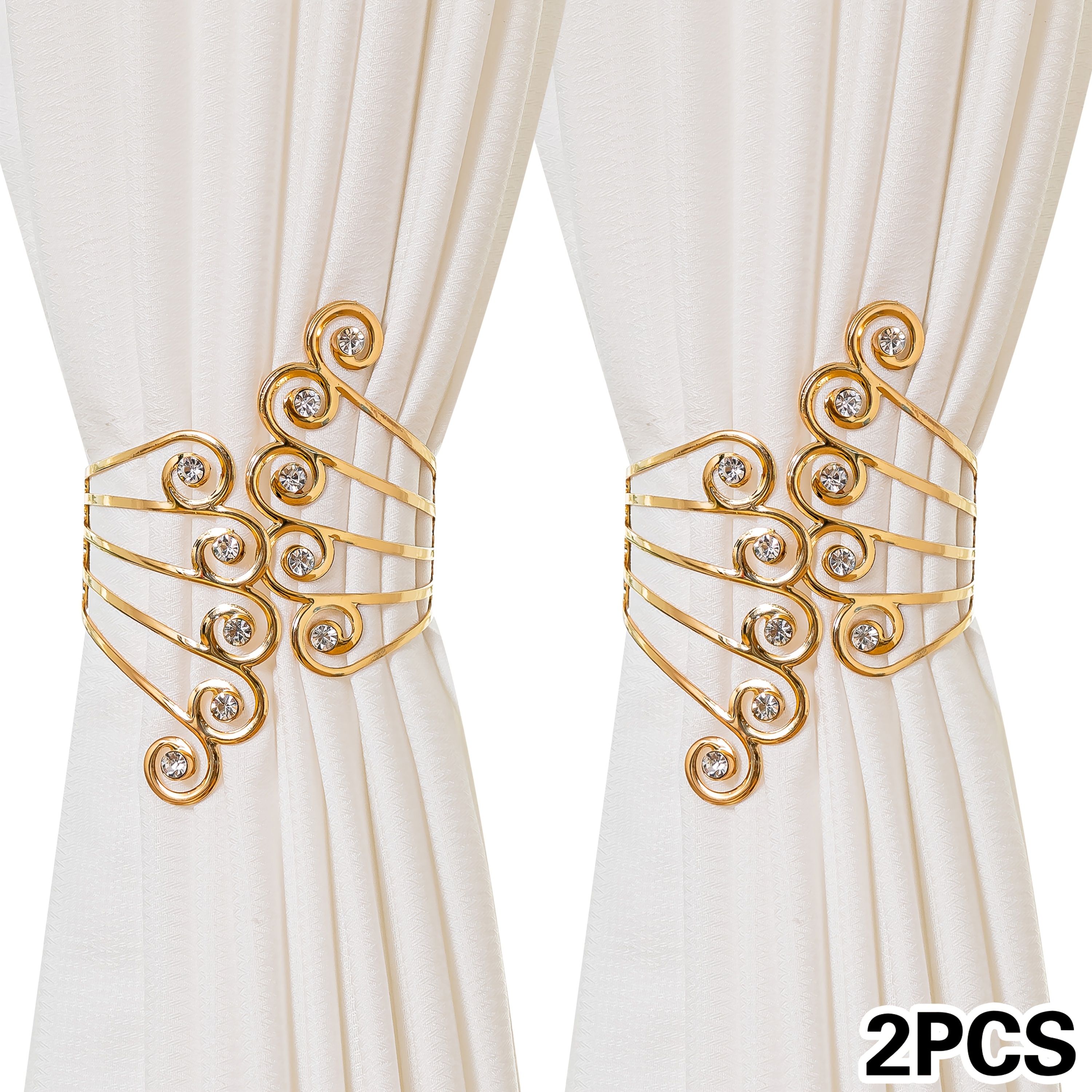 2pcs Golden/silvery And Rhinestones Design Curtain Tiebacks, Adjustable Elegant Skeleton Curtain Clasps For Bedroom, Living Room Curtains, Fine , Strong And Durable, Add Feeling To