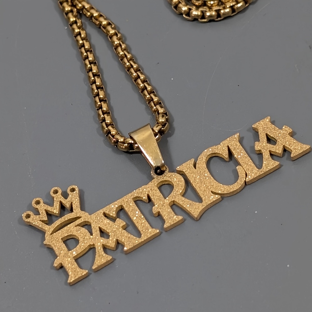 TEMU Custom Crown Name Golden Frosted Necklace, Personalized Necklace, Hip Hop Necklace, Nameplate Movable Pendant, Stainless Steel Party Jewelry,
