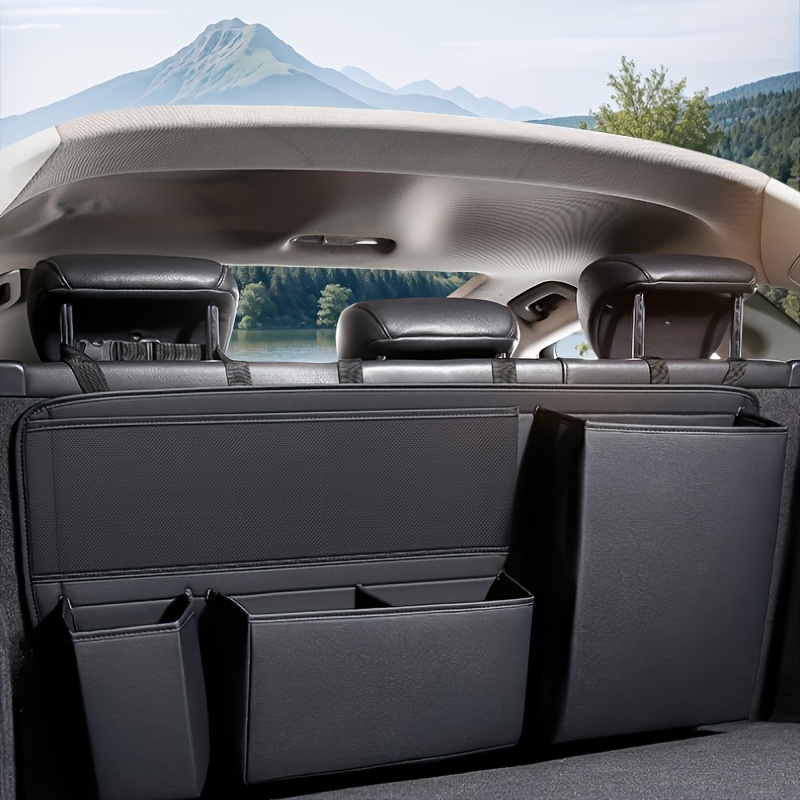 TEMU 1pc/2pcs Fashionable Universal Car Trunk Organizer, Rear Seat Storage Bag, Multi-functional Car Storage Pouch, Pu Leather Material, Use,