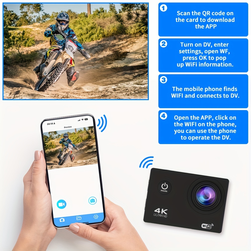 câmera de   wifi 4k ultra hd com visão noturna, à   dágua, grav  em loop e   -   para  , ciclismo, caminhada &   -   cartão de armazenamento de 128gb, câmeras de   | design de lente   | construção durável, câmera externa sem fio à   dágua detalhes 0