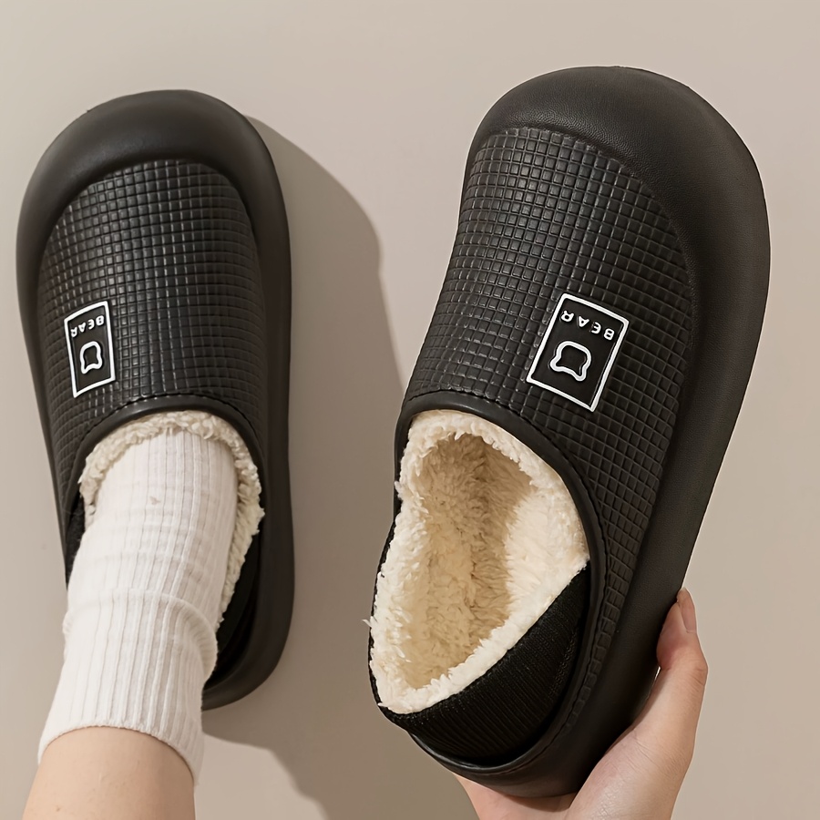 TEMU Pantuflas cómodas para el hogar con forro interior, zapatos tipo mule con logotipo de oso y de malla, gruesa antideslizante, tacón cerrado,