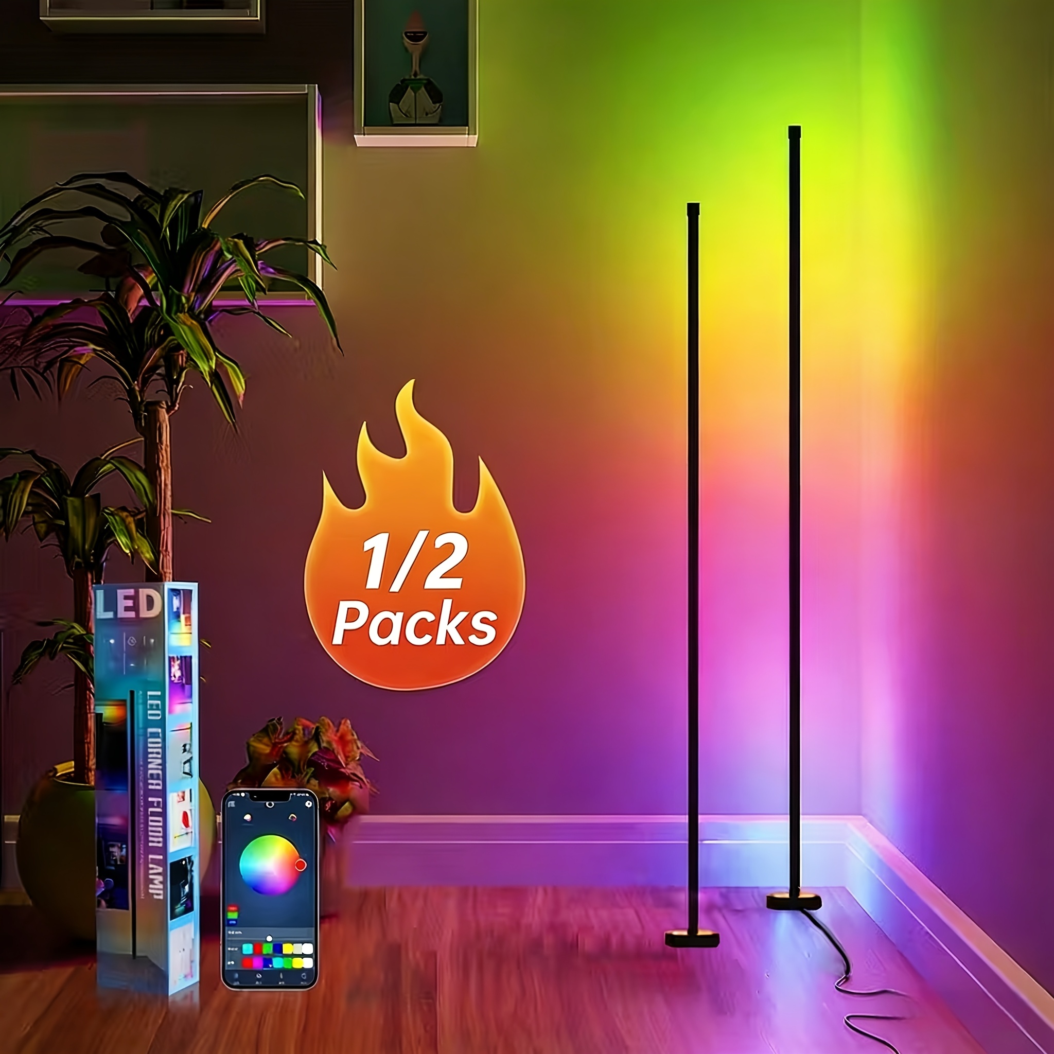 TEMU 1/2 Pack 1000 Rgb Color, App-controlled Lamp - With, Featuring Bright And Suitable For Living Rooms, Bedrooms, Studies, Parties, And Home Theaters
