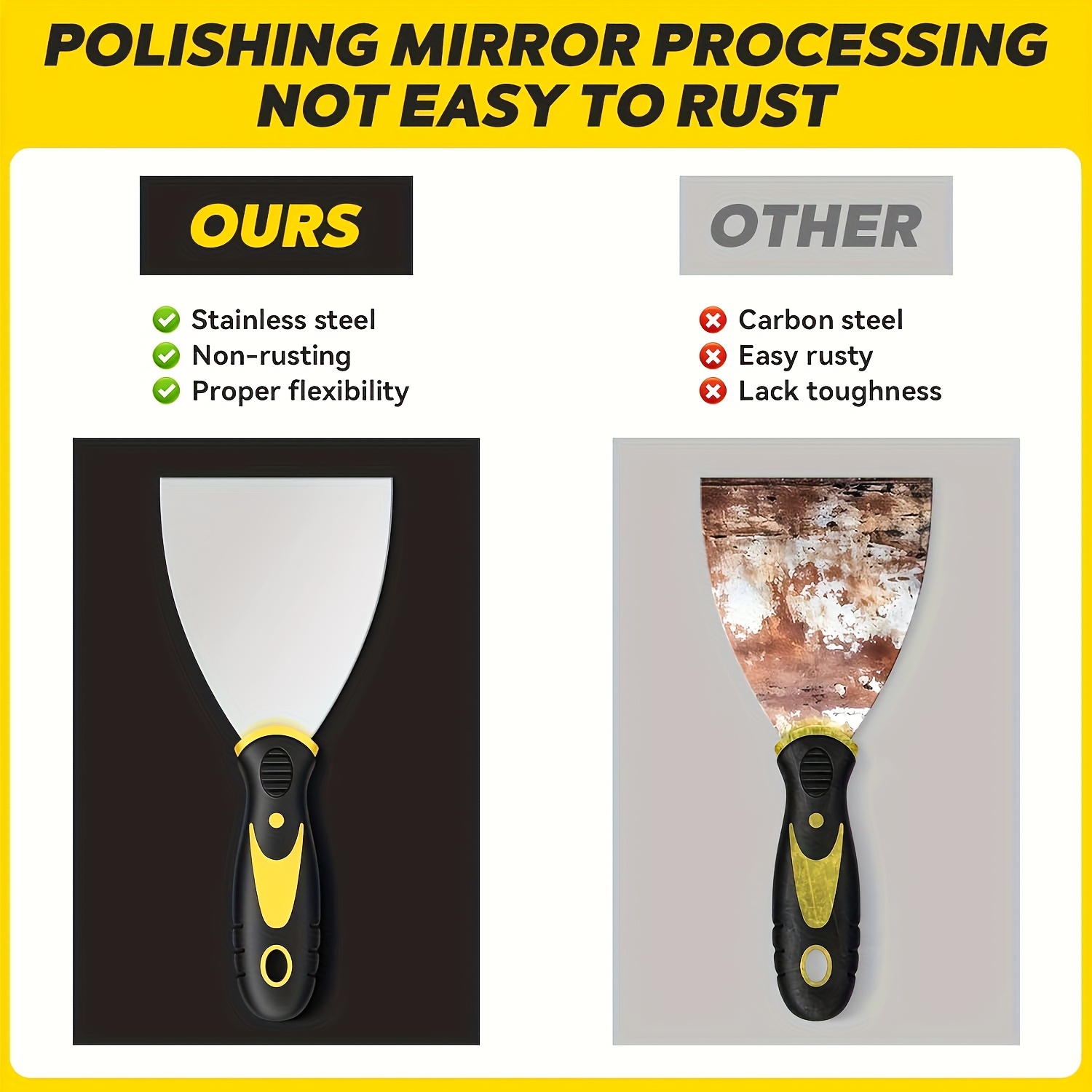 4pcs Multi-Purpose Stainless Steel Putty Knife Set, Stainless Steel Scraper, with Non-Slip Plastic Handle, Painter'S Wall Scraper, Multi-Size Suitable for Wall Repair, Paint Scraping, Filling Putty, Removing Wallpaper (50 Mm, 100 Mm, 150 Mm, 200 Mm)