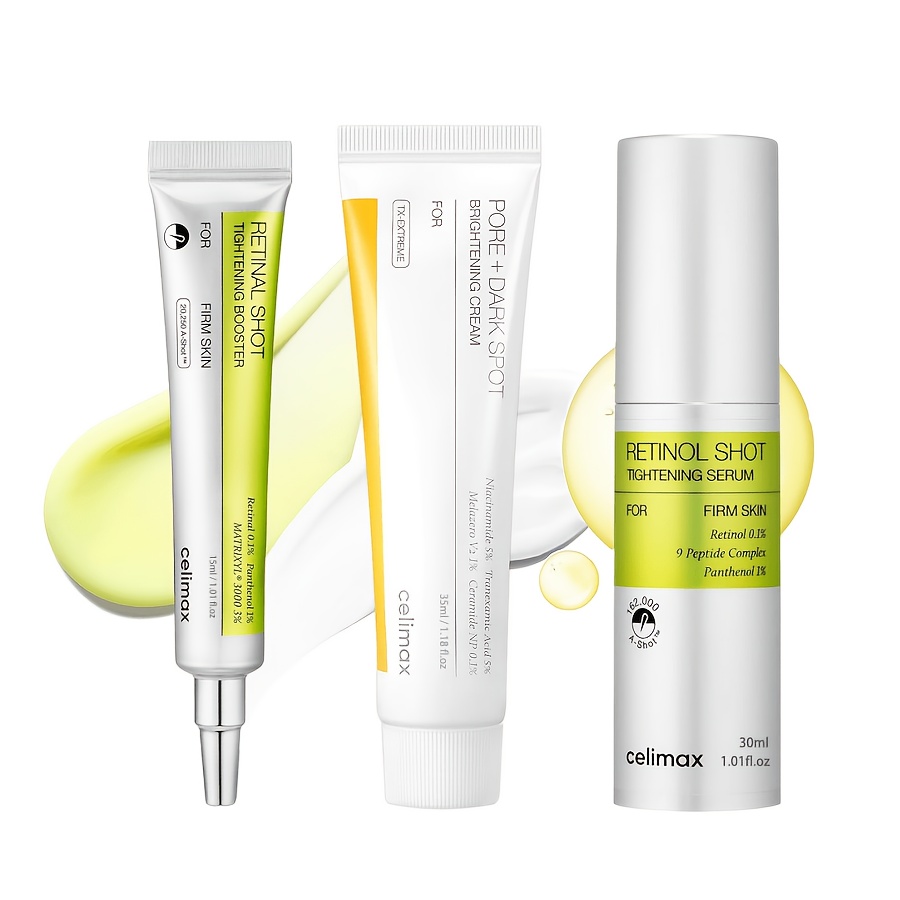 Skincare Set (Retinol Boosting Essence + Retinol Serum + Brightening Cream), Korean Skincare Gift Set