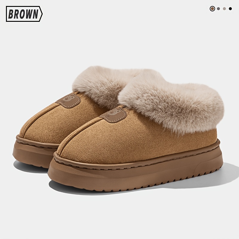TEMU Winter High-top Ankle Support Plush-lined Slippers, Unisex Outdoor Slip-resistant Thick-soled Shoes, Indoor House Slippers For Warmth And